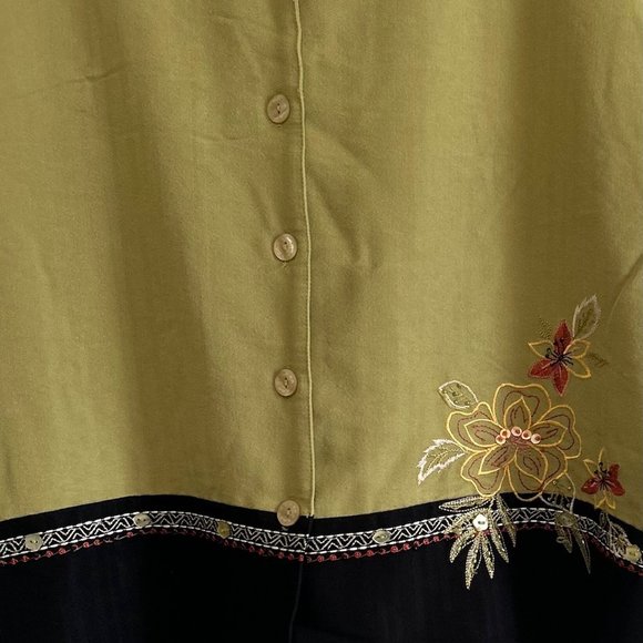Alfred Dunner Size 16 Rayon/Polyester Green & Black Button Top Floral Embroidery - Picture 2 of 12